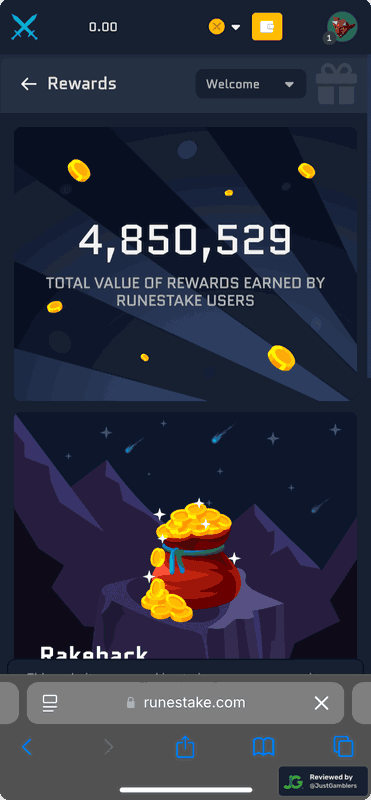 Mobile screenshot of the promo page at RuneStake.