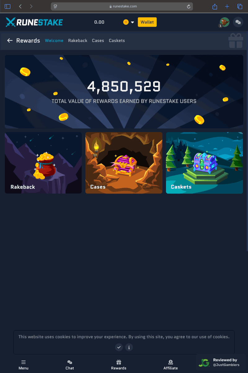 Tablet screenshot of the promo page at RuneStake.