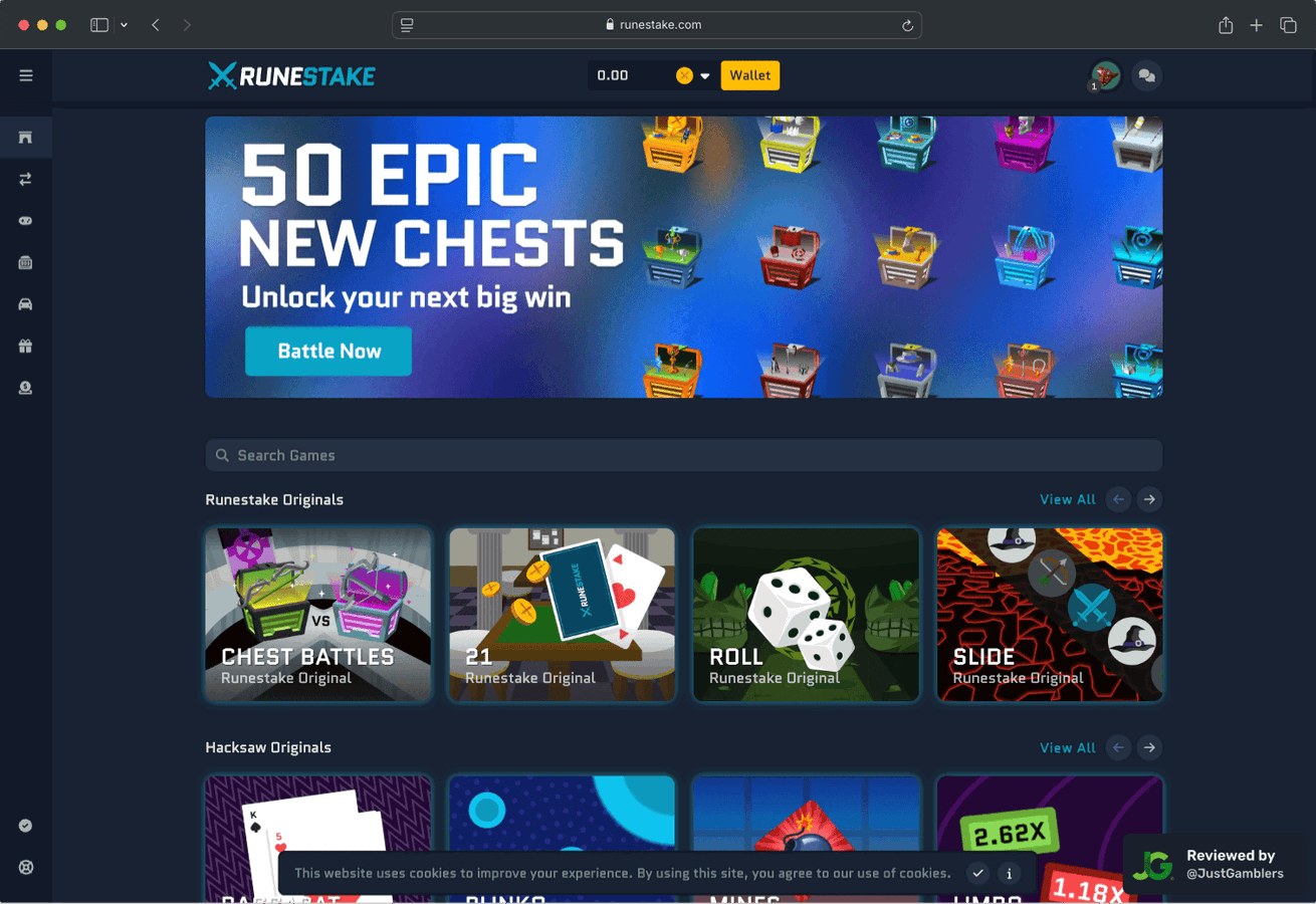 Desktop screenshot of the starting page at RuneStake.