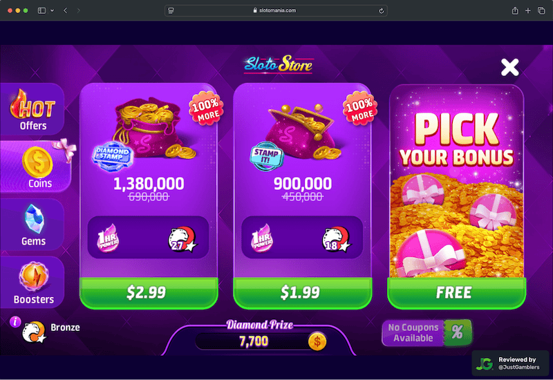 Desktop screenshot of the coin purchase process at Slotomania.