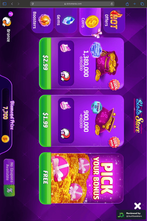 Tablet screenshot of the starting page at Slotomania.