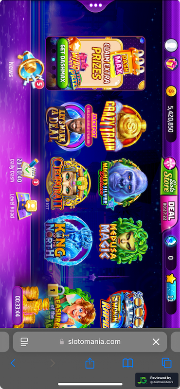 Mobile screenshot of the starting page at Slotomania.