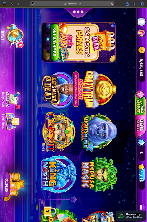 Tablet screenshot of the coin purchase process at Slotomania.