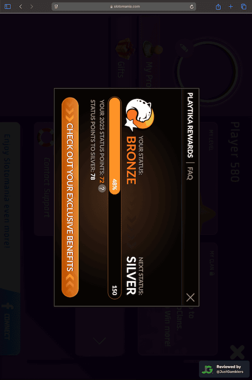 Tablet screenshot of the promo page at Slotomania.