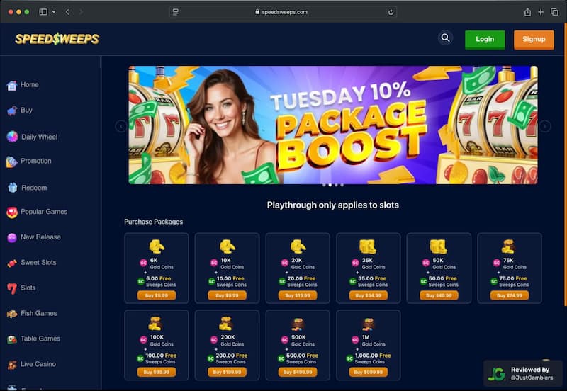 Desktop screenshot of the coin purchase process at SpeedSweeps.