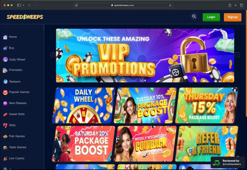 Desktop screenshot of the promo page at SpeedSweeps.