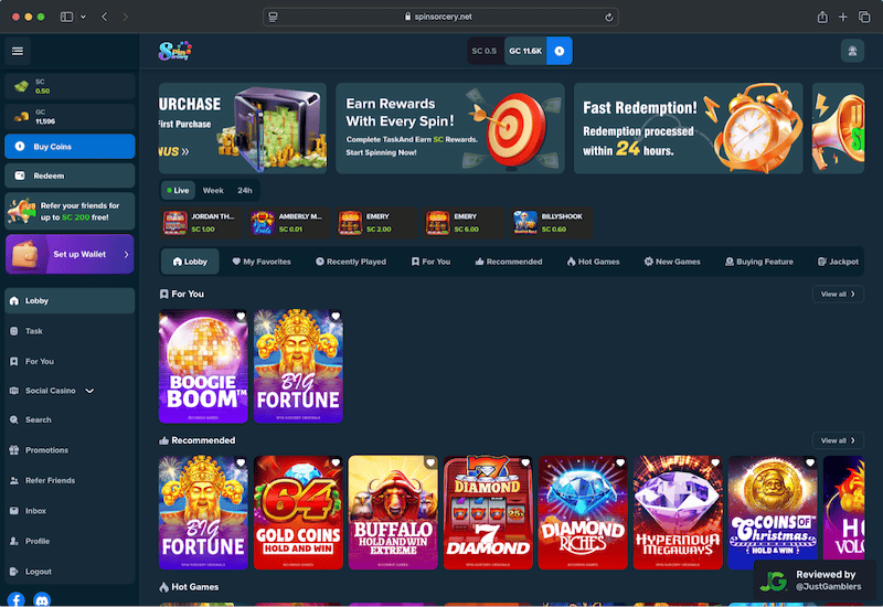 Desktop screenshot of the starting page at Spin Sorcery.