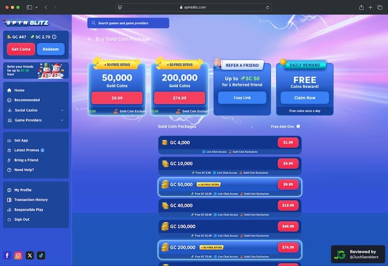 Desktop Screenshot of SpinBlitz Coin Purchase Page