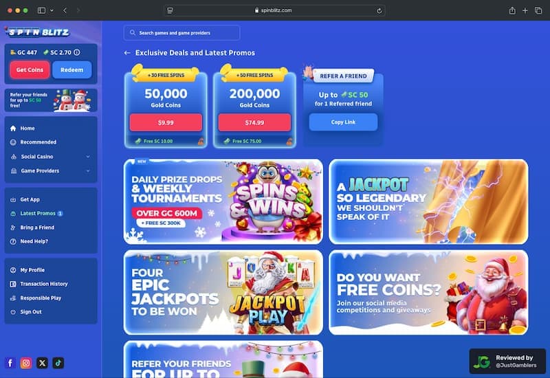 Desktop Screenshot of SpinBlitz Promo Page