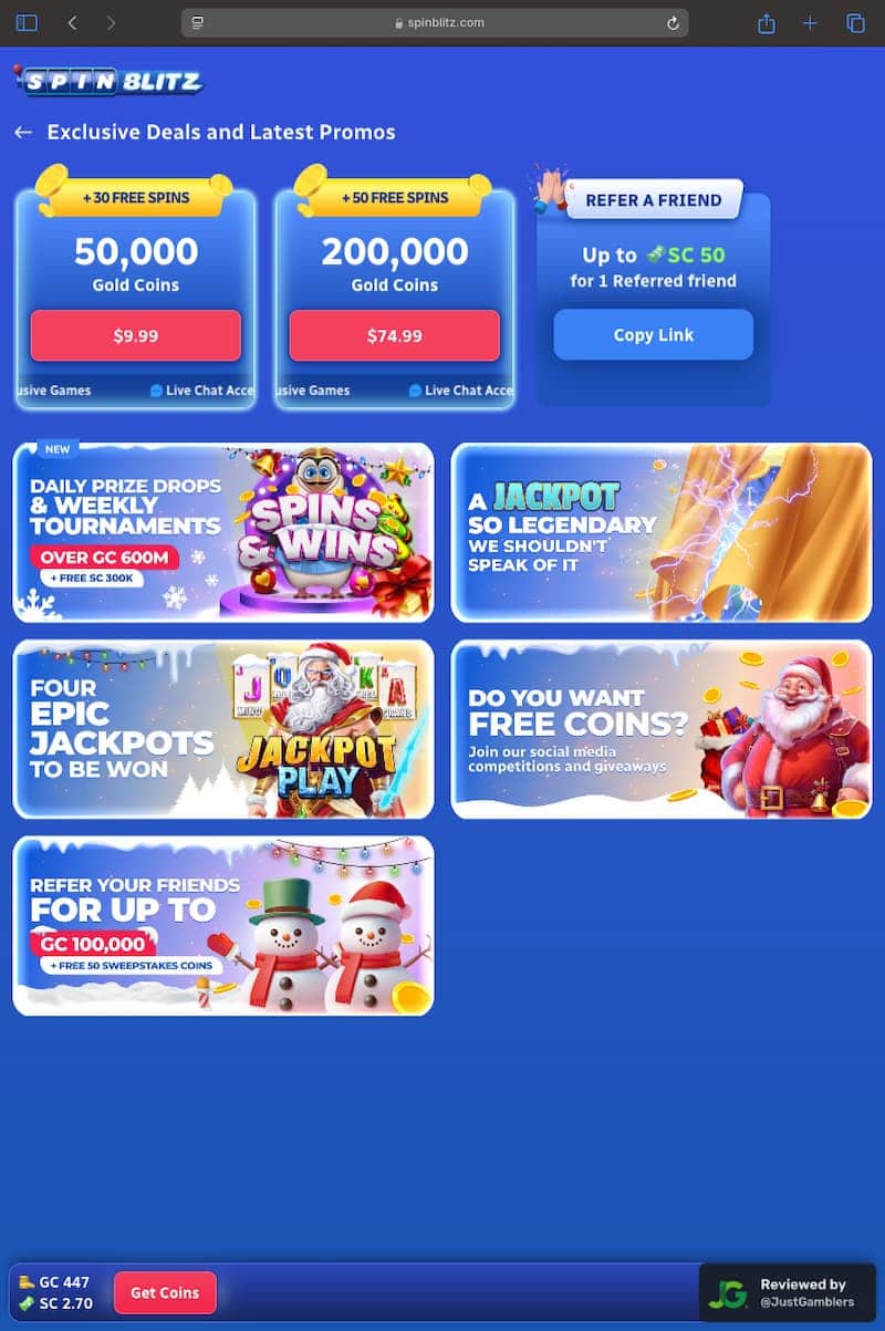 Tablet Screenshot of SpinBlitz Promo Page