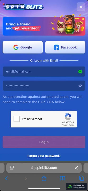 Mobile Screenshot of SpinBlitz Registration Page
