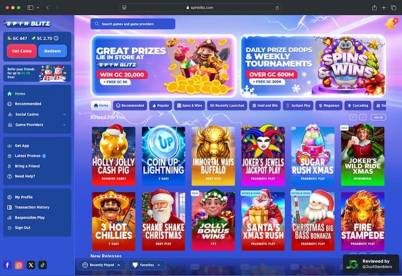Desktop Screenshot of SpinBlitz Starting Page