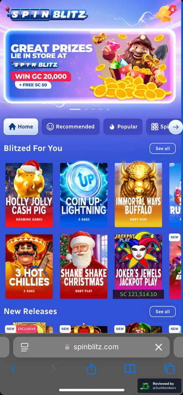 Mobile Screenshot of SpinBlitz Starting Page