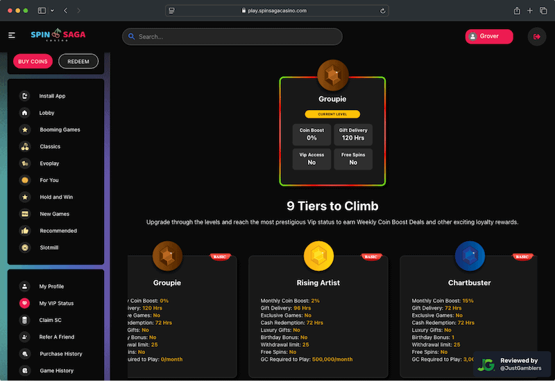 Desktop screenshot of the promo page at SpinSaga.
