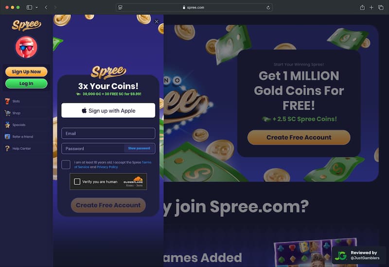 Desktop screenshot of the registration page at Spree.