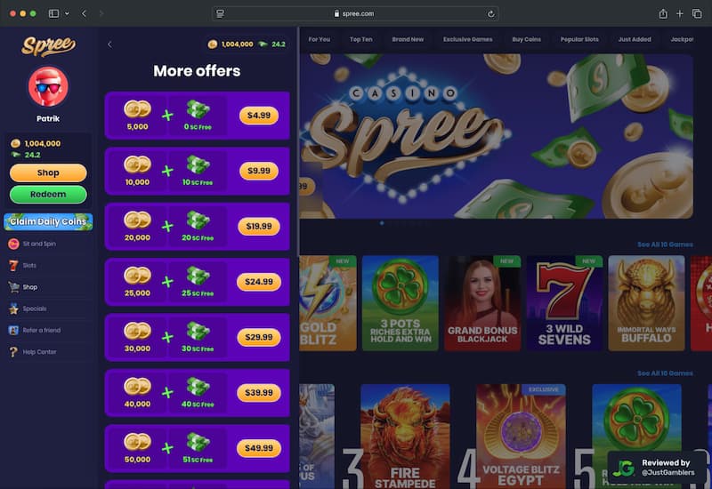 Desktop screenshot of the coin purchase process at Spree.