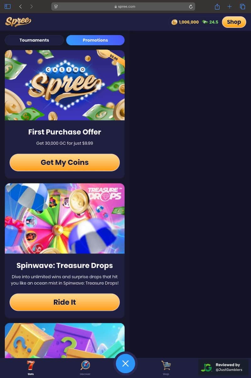 Tablet screenshot of the promo page at Spree.