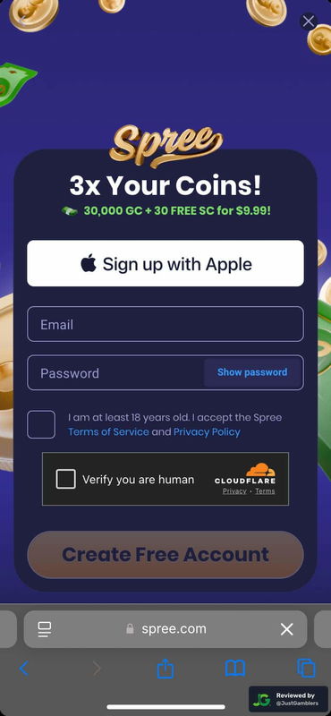 Mobile screenshot of the registration page at Spree.