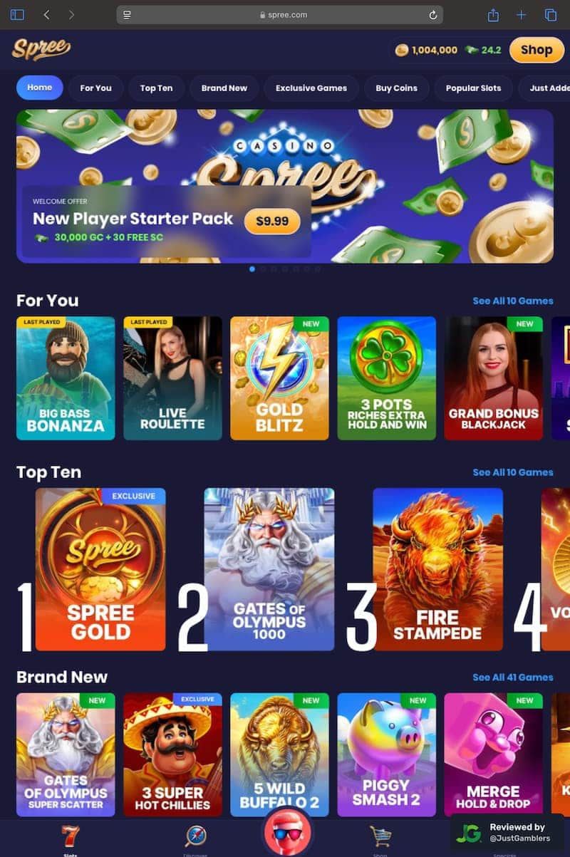 Tablet screenshot of the starting page at Spree.