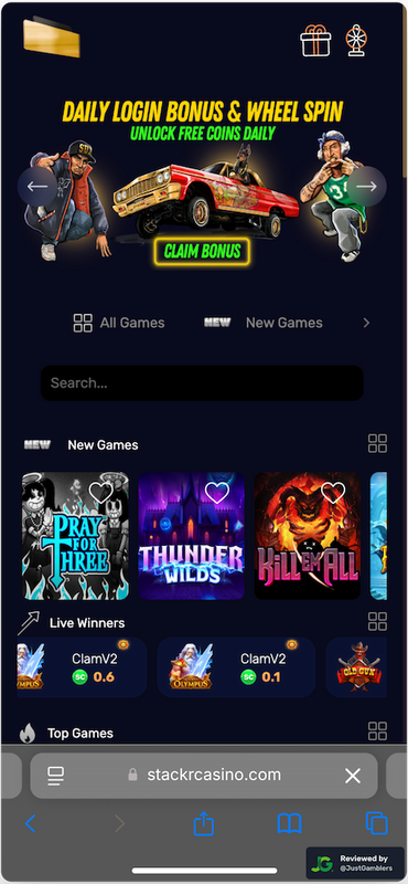 Mobile screenshot of the starting page at Stackr.