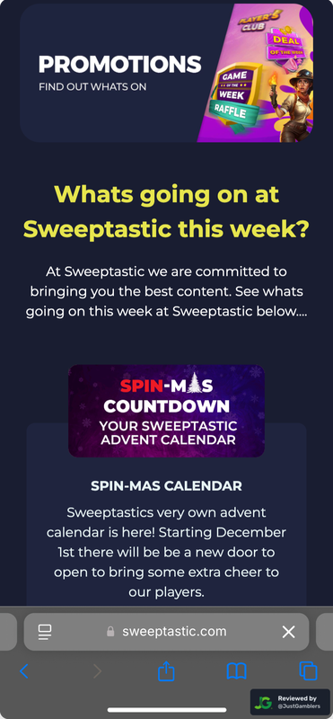 Mobile Screenshot of Sweeptastic Promo Page