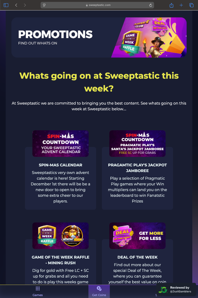 Tablet Screenshot of Sweeptastic Promo Page