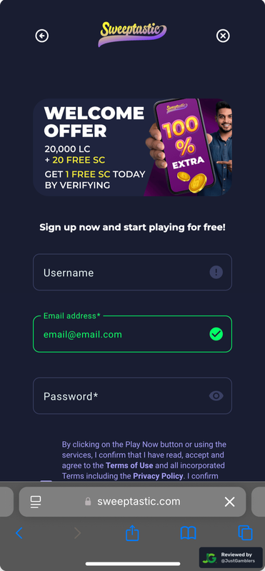 Mobile Screenshot of Sweeptastic Registration Page