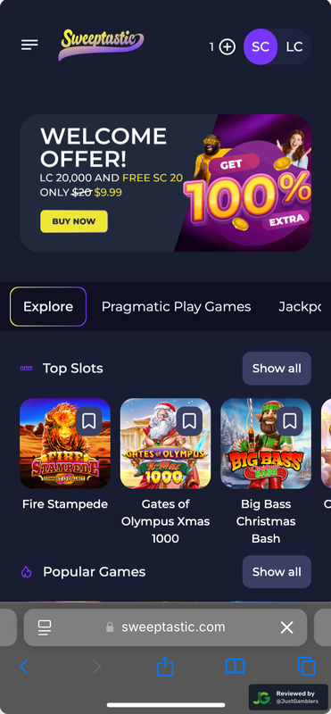 Mobile Screenshot of Sweeptastic Starting Page