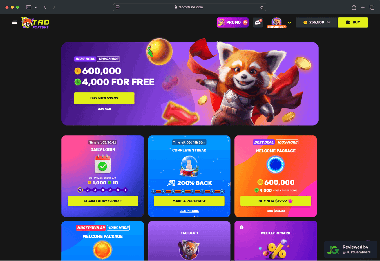 Desktop screenshot of the promo page at TaoFortune.