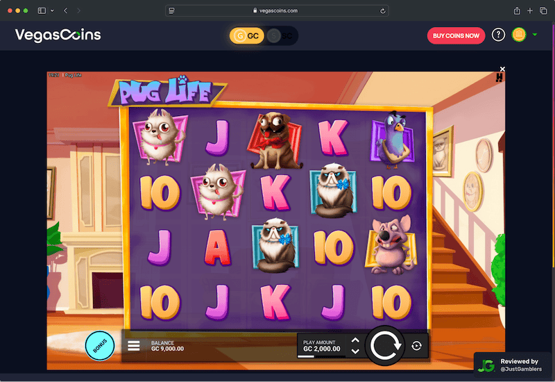 Desktop screenshot of the game page at Vegas Coins.