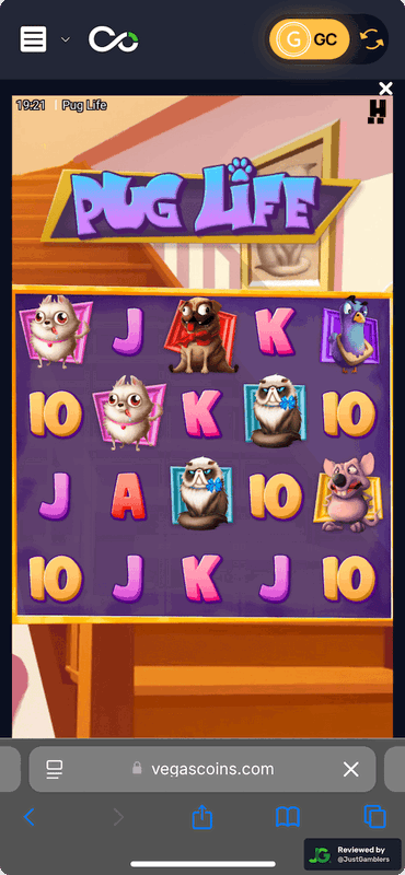 Mobile screenshot of the game page at Vegas Coins.