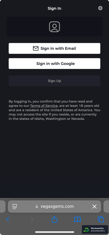 Mobile Screenshot of VegasGems Registration Page