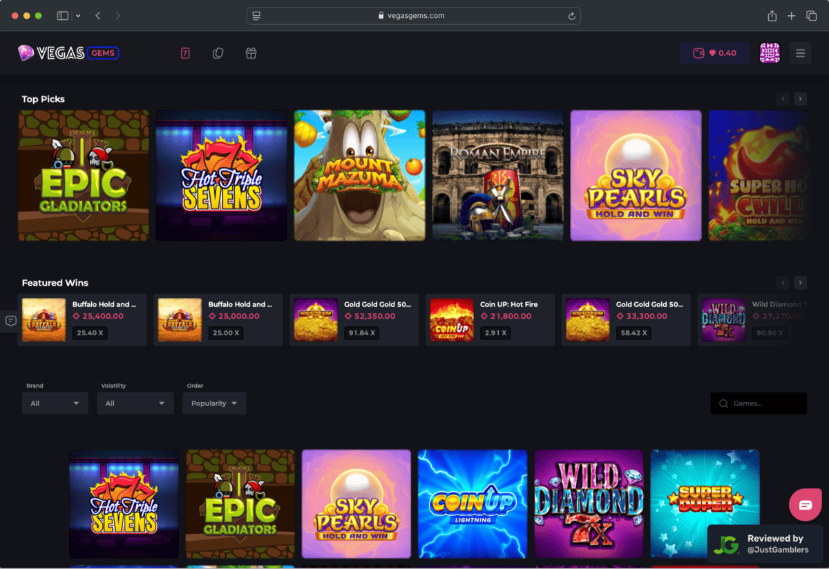 Desktop Screenshot of VegasGems Starting Page