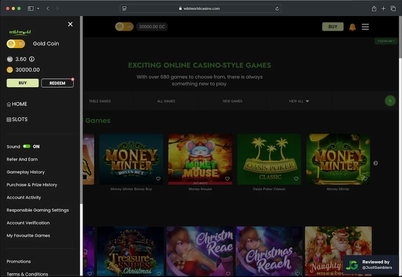 Desktop screenshot of the starting page at Wild World Casino.