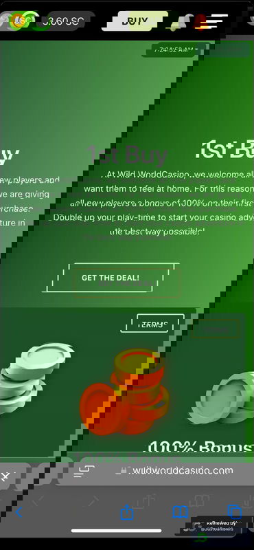 Mobile screenshot of the promo page at Wild World Casino.