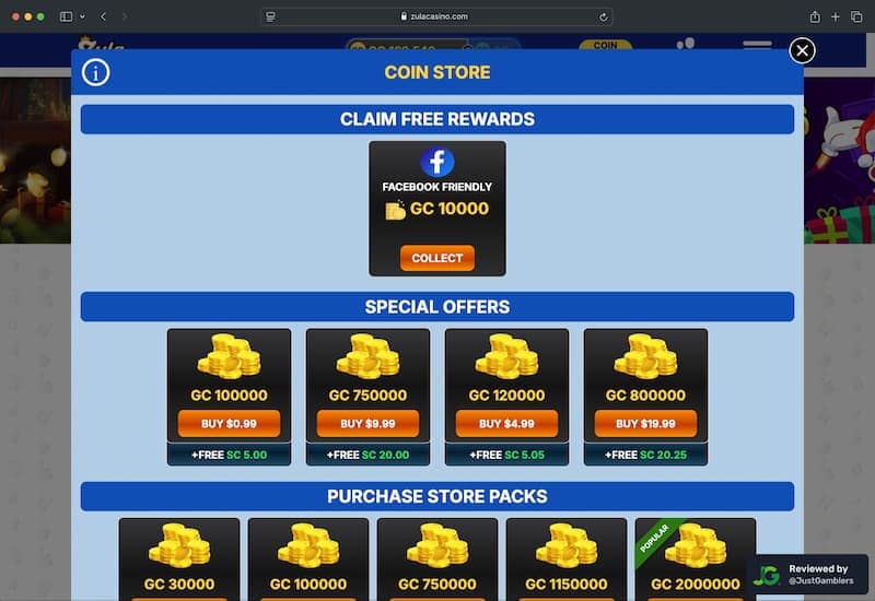 Desktop Screenshot of Zula Casino Coin Purchase Page