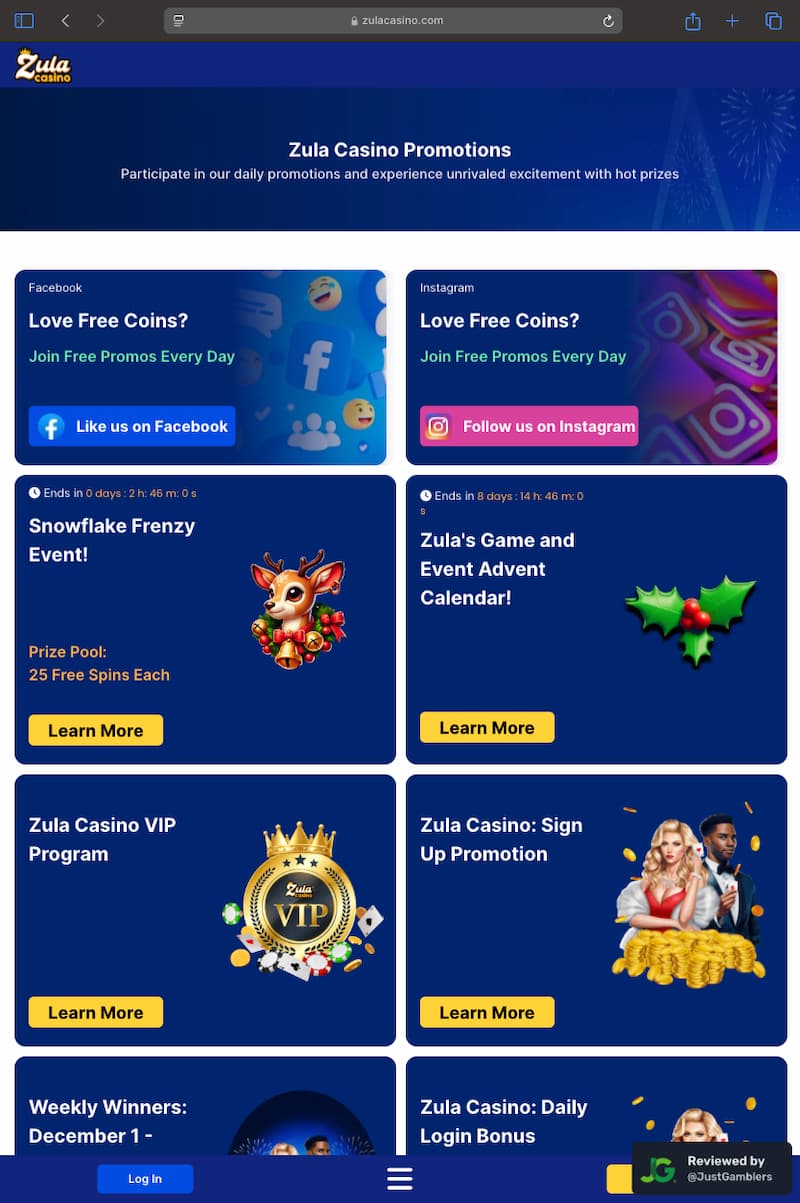 Tablet Screenshot of Zula Casino Promo Page