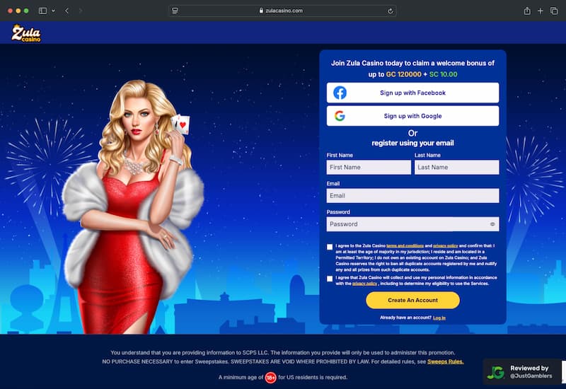 Desktop Screenshot of Zula Casino Registration Page