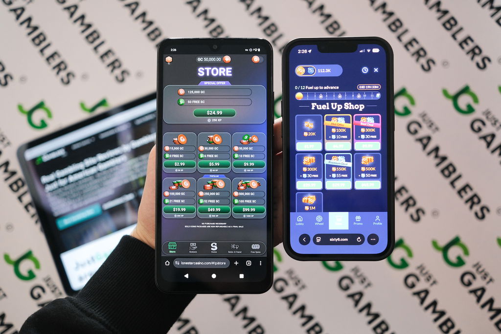 Photo of Sixty6 and LoneStar with respective coin stores loaded on the screen.