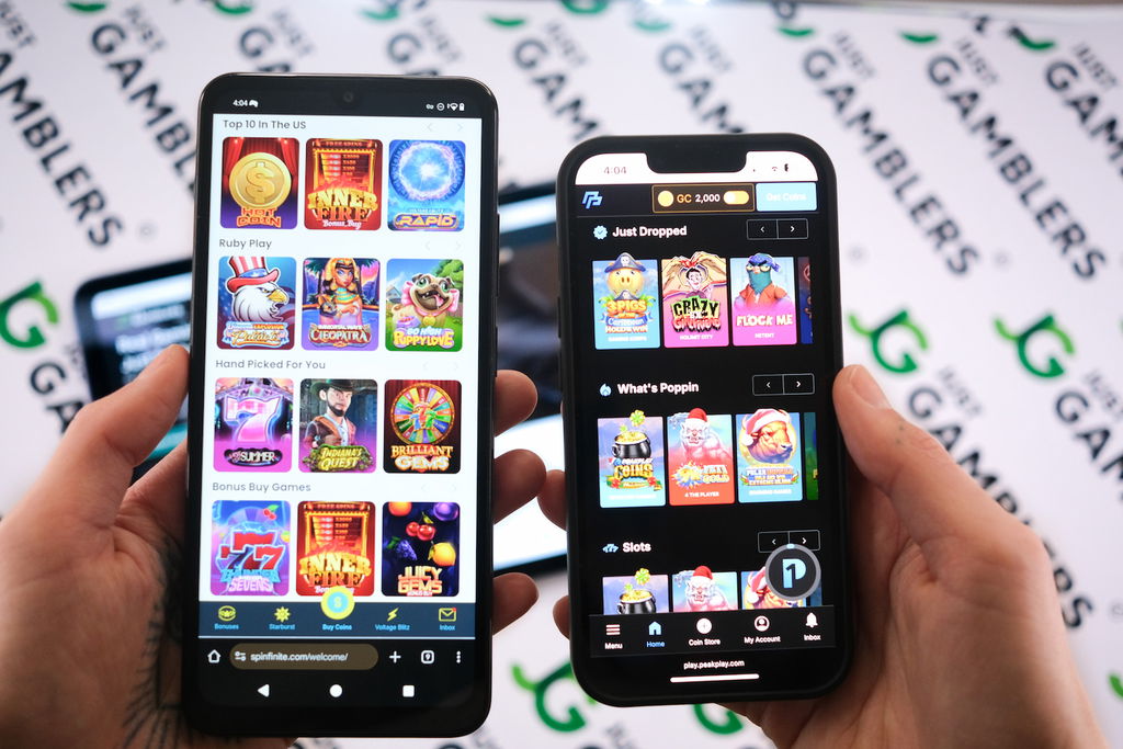 Photo of Spinfinite and PeakPlay with respective game libraries loaded on the screen.