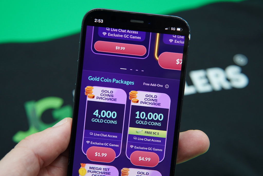 Photo of the user interface at a sweepstakes casino coin store.