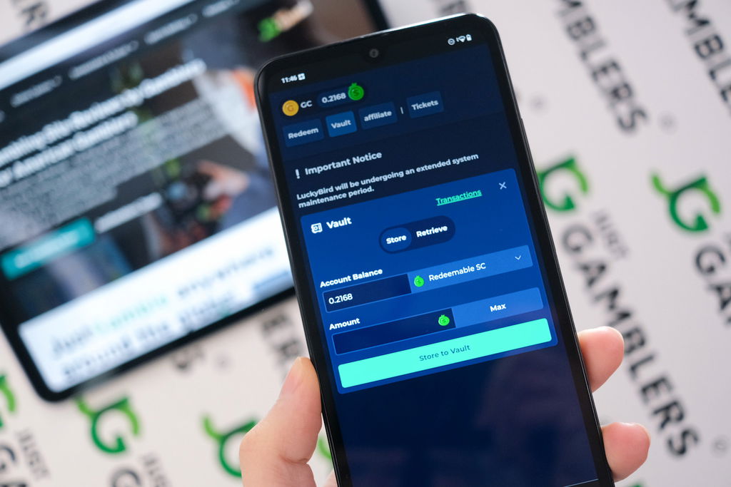 Photo example of sweepstakes casino promotions: GC refill by LuckyBird.io.