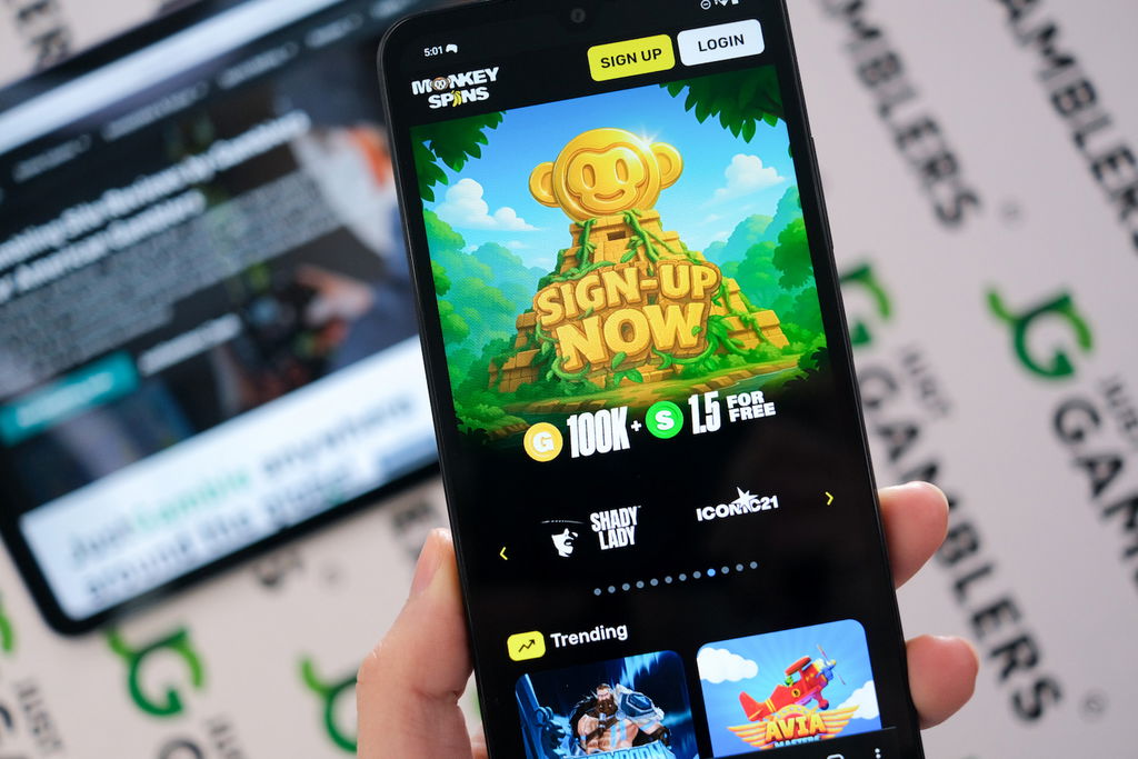Photo example of sweepstakes casino promotions: no deposit bonus by Monkey Spins.