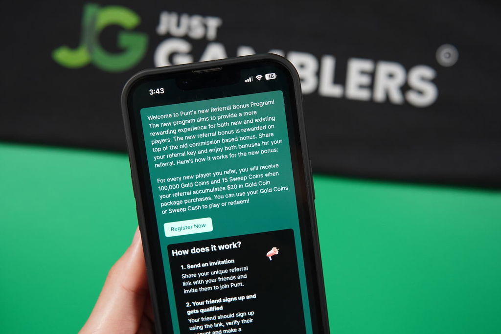 Photo showing the terms and conditions of a sweepstakes casino referral program.