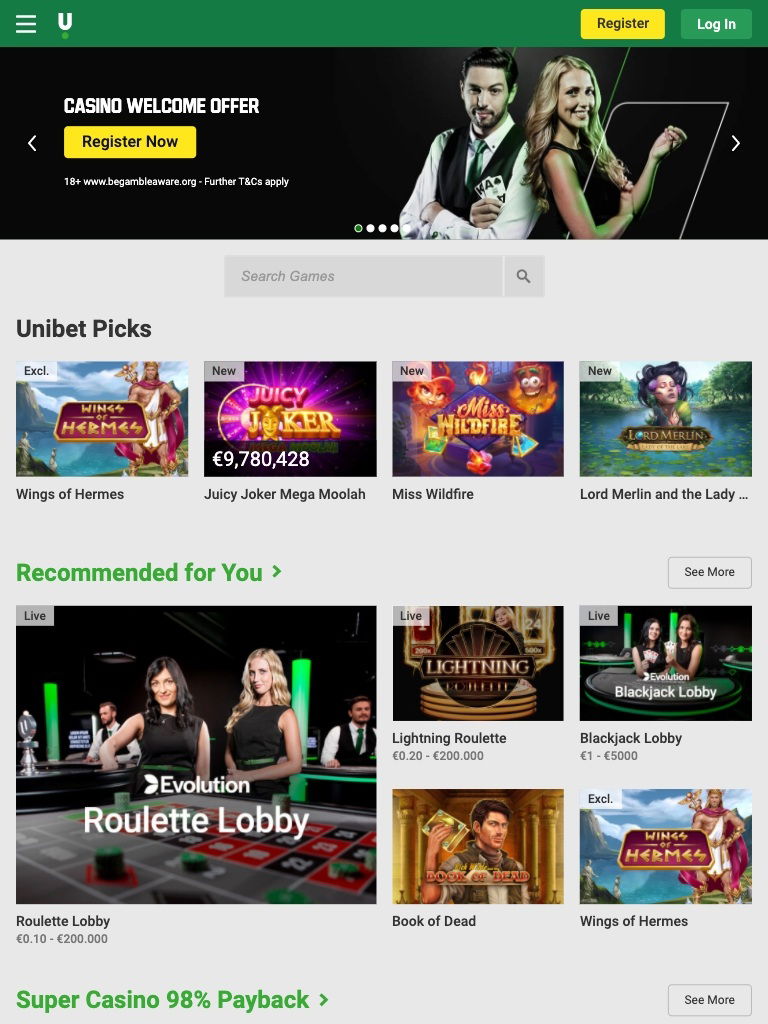 unibet casino tablet