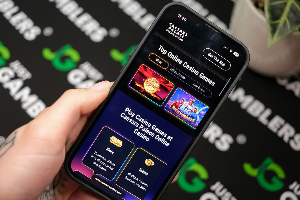 Photo of Caesars Palace WV online casino on an iPhone.