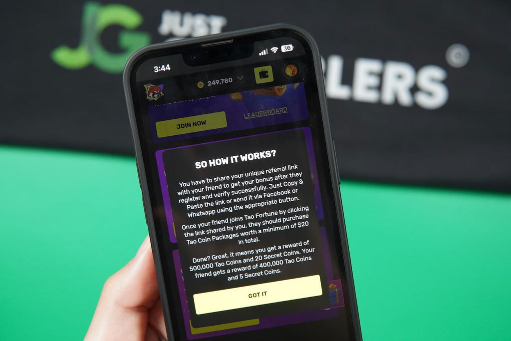 Photo of an explanation of sweepstakes casino referral program.