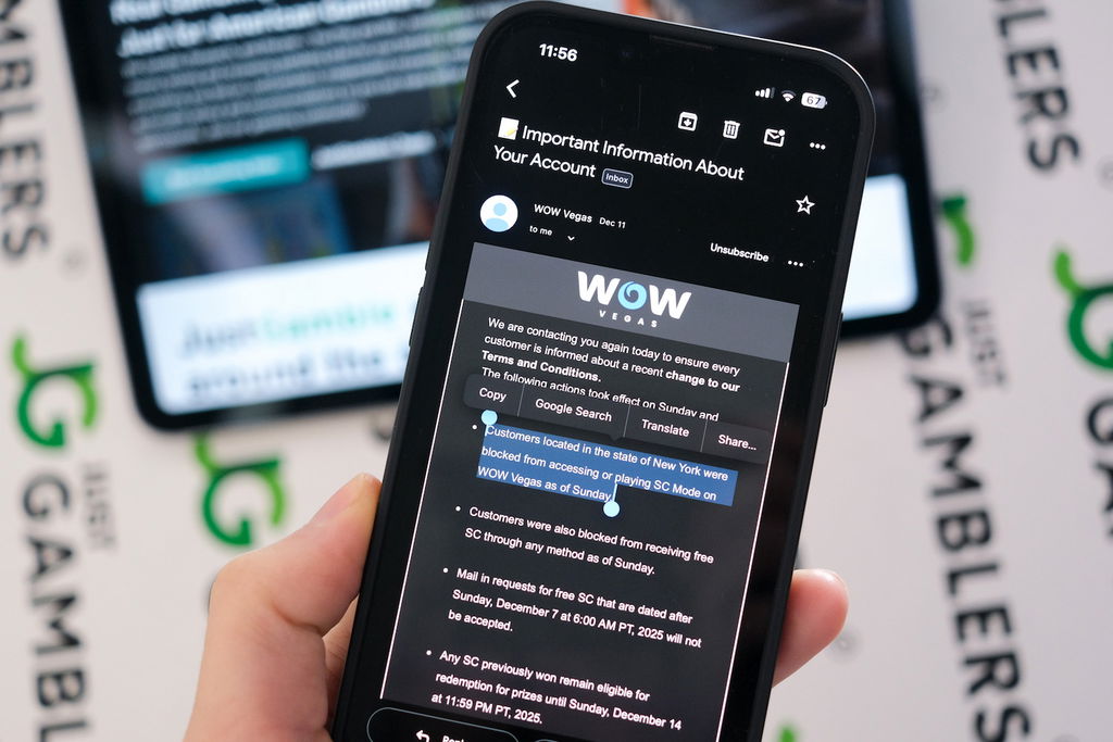 Photo of an email from WOW Vegas with information about exiting New York.