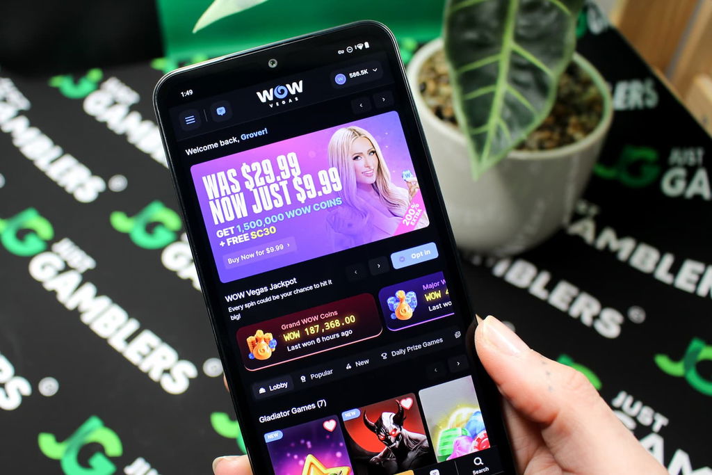 Photo of WOW Vegas sweepstakes casino site which is unavailable in Michigan.