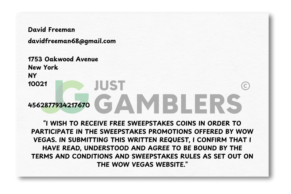 Graphic example of a WOW Vegas mail-in request letter.